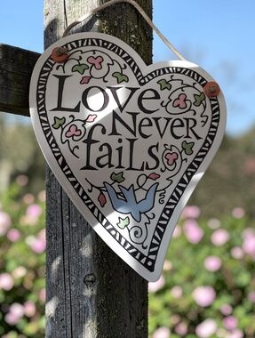 Spooner Creek Ceramic Tile Heart  “Love Never Fails” Wall Plaque